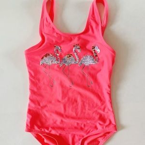 GAP Kids Pink Sequin Flamingo One Piece Swimsuit.